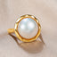 RVLA Romance Victory 18k Gold Plated S925 Sterling Silver 13-14mm Cultured White Mabe Pearl Adjustable Ring
