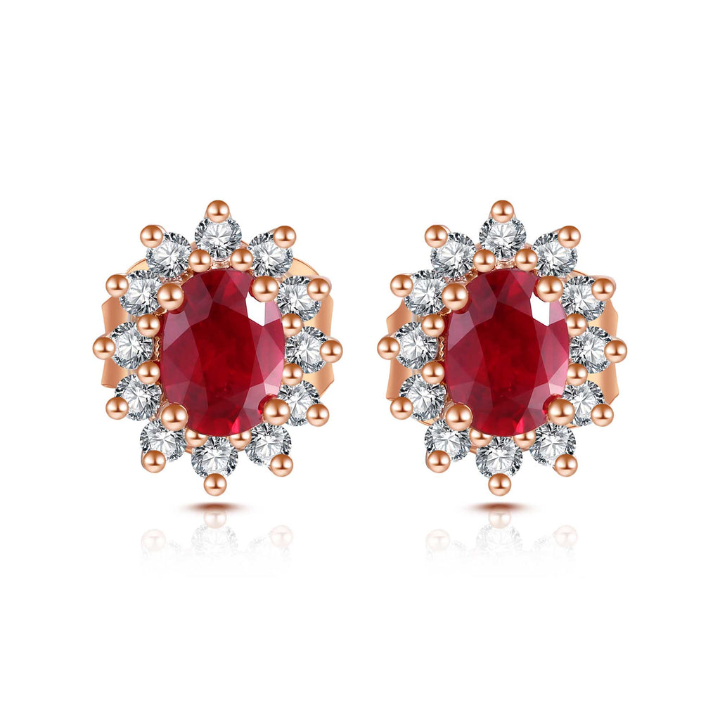 RVLA Romance Victory Classic Princess Diana Inspired 18k Solid Rose Gold Natural Diamond Natural Ruby Earrings