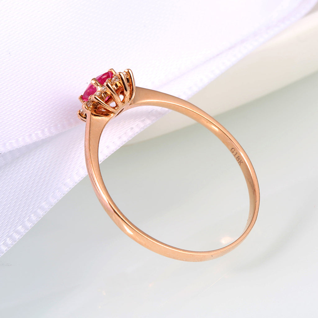 RVLA Romance Victory Classic Princess Diana Inspired 18k Solid Rose Gold Natural Diamond Natural Ruby Ring