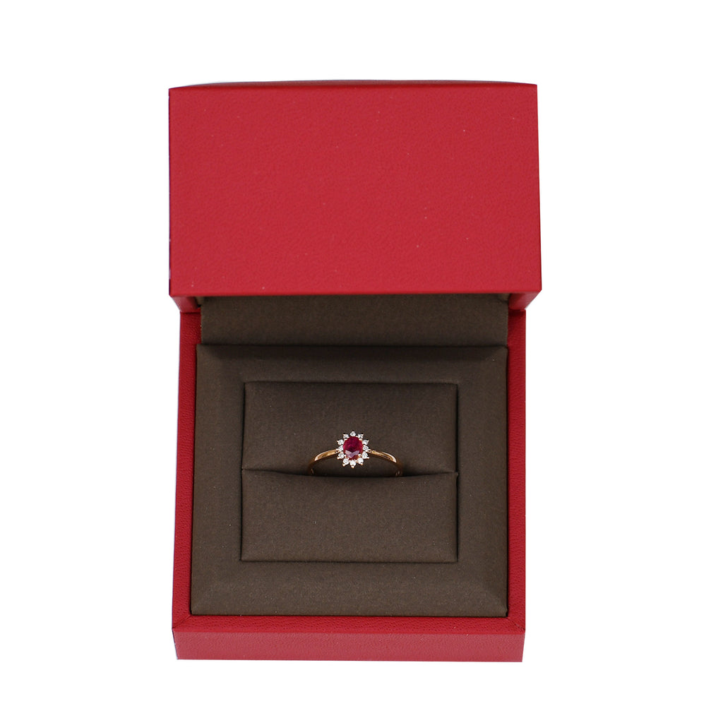 RVLA Romance Victory Classic Princess Diana Inspired 18k Solid Rose Gold Natural Diamond Natural Ruby Ring