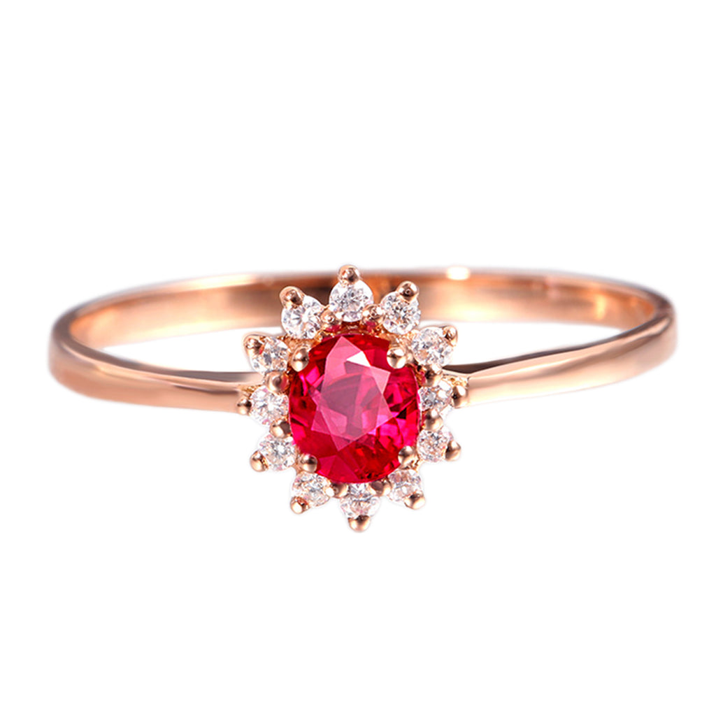 RVLA Romance Victory Classic Princess Diana Inspired 18k Solid Rose Gold Natural Diamond Natural Ruby Ring