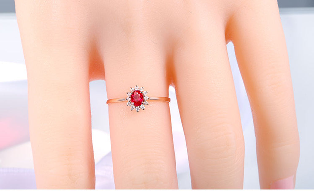 RVLA Romance Victory Classic Princess Diana Inspired 18k Solid Rose Gold Natural Diamond Natural Ruby Ring