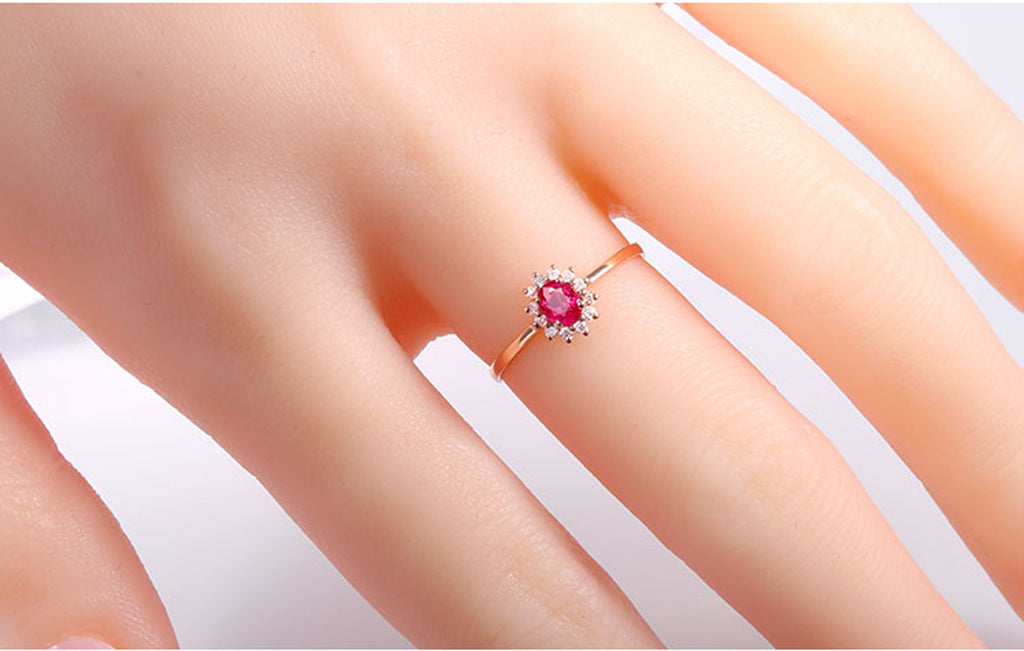 RVLA Romance Victory Classic Princess Diana Inspired 18k Solid Rose Gold Natural Diamond Natural Ruby Ring