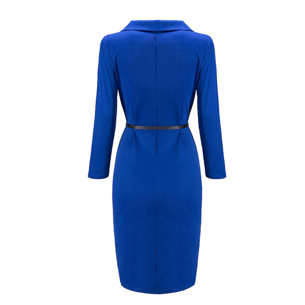 ROMANCE VICTORY Women's Long Sleeve Double Notch Lapel Formal Business Work Pencil Dress