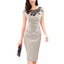 ROMANCE VICTORY Women's Floral Lace Patch Round Neck Ruched Bodycon Pencil Dress