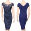 ROMANCE VICTORY Women's Floral Lace Patch Round Neck Ruched Bodycon Pencil Dress