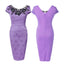 ROMANCE VICTORY Women's Floral Lace Patch Round Neck Ruched Bodycon Pencil Dress