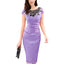 ROMANCE VICTORY Women's Floral Lace Patch Round Neck Ruched Bodycon Pencil Dress