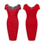 ROMANCE VICTORY Women's Floral Lace Patch Round Neck Ruched Bodycon Pencil Dress