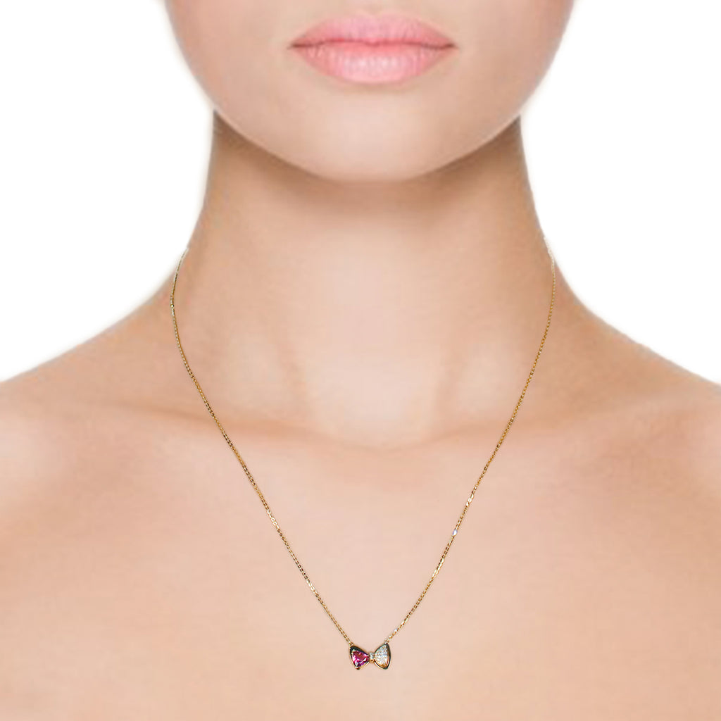 IGI certified RVLA Romance Victory 18k Rose Gold Diamond (0.06cttw, H-I color, VS2-SI1 clarity) Tourmaline(0.395ct, pink) Necklace, 18"(15"+3" extender)