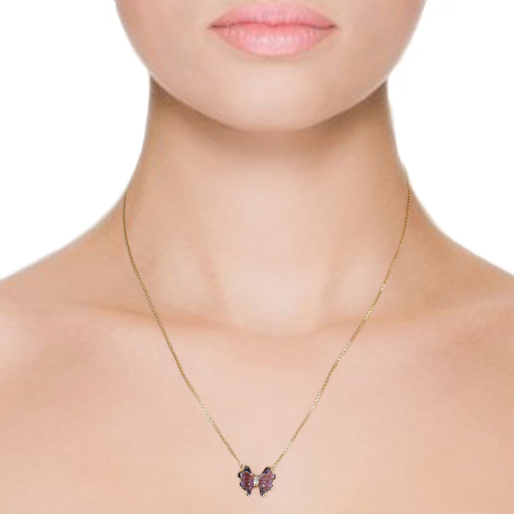 RVLA Romance Victory Solid 18k Rose Gold Diamond Amethyst (3.102cttw) Necklace (0.024cttw, G-H color, SI2-I1 clarity), 18” (15“+ 3” extender)