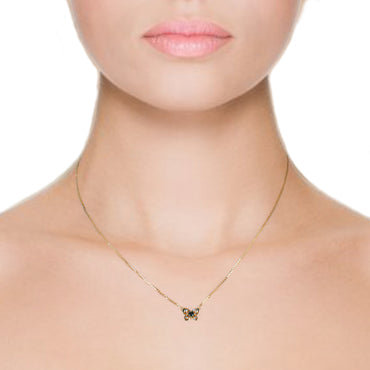 RVLA Romance Victory 18k Solid Rose Gold Blue Tourmaline (0.095ct) Necklace, 16"(14”+2" Extender)