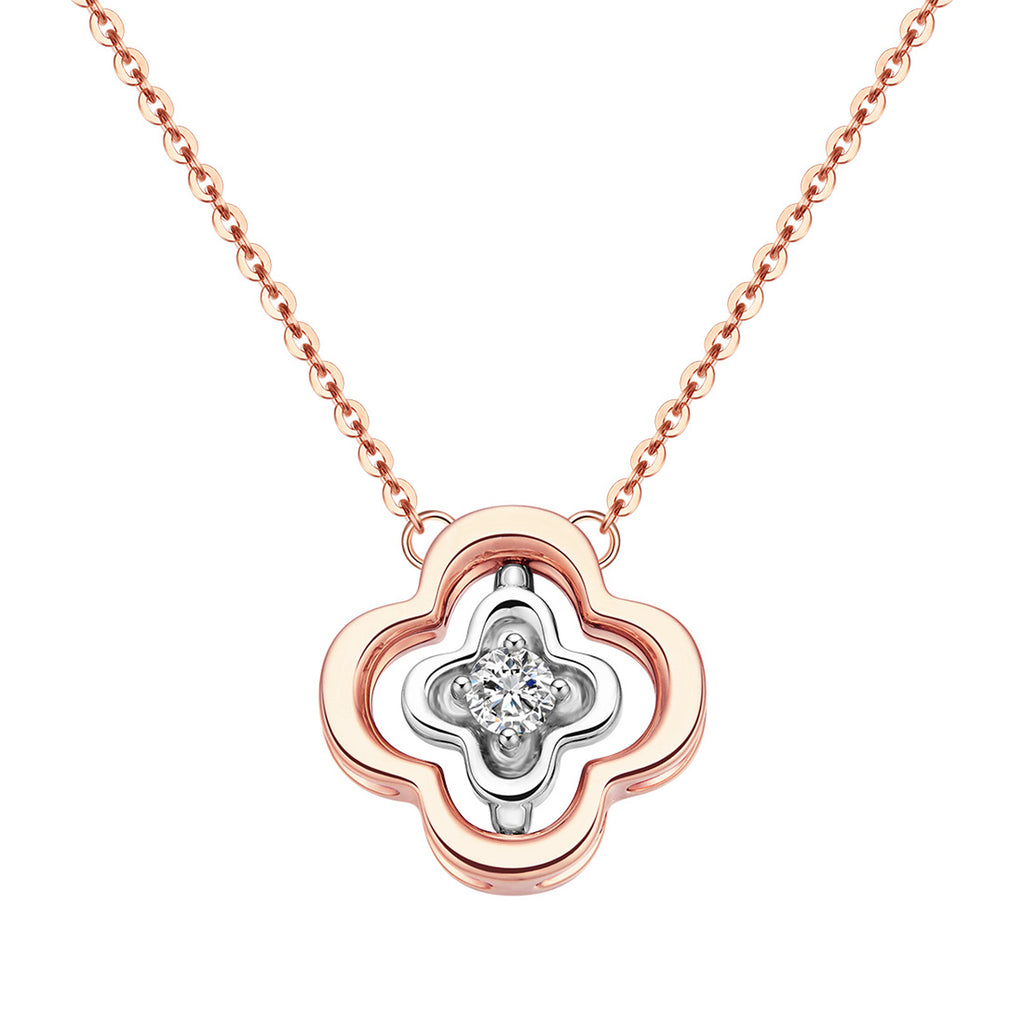RVLA Romance Victory 18k Rose Gold Diamond Necklace Four Leaf Clover