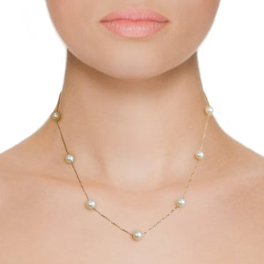 RVLA Romance Victory 18k Solid Rose Gold White Freshwater Cultured Pearls Necklace (6.5-7mm), 18"(16"+2” Extender)