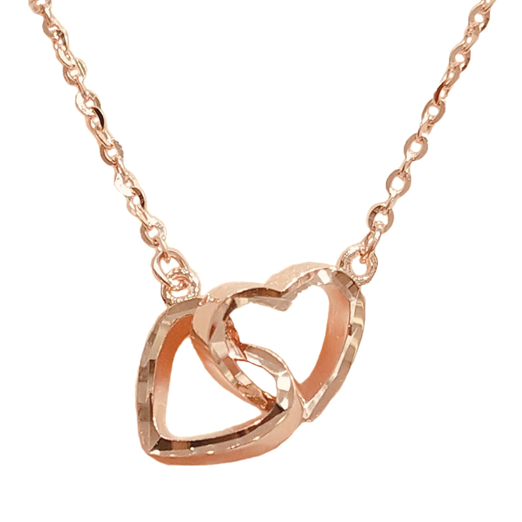 RVLA Romance Victory 18k Solid Rose Gold Interlocking Hearts Pendant Necklace, 17.75”(16.5"+1.25” extender)