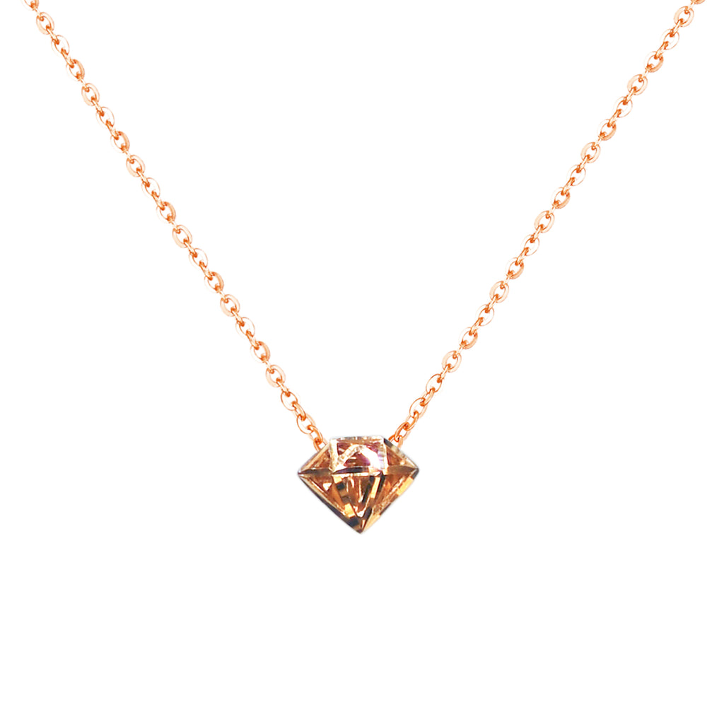RVLA Romance Victory 18k Solid Rose Gold Diamond Shape Pendant Necklace, 17.5” (16.5"+1” extender)
