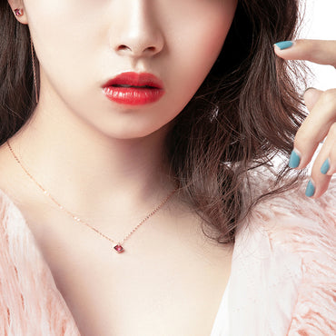 RVLA Romance Victory 18k Solid Rose Gold Cubic Zirconia Pendant Necklace, 16.5" - Romance Victory